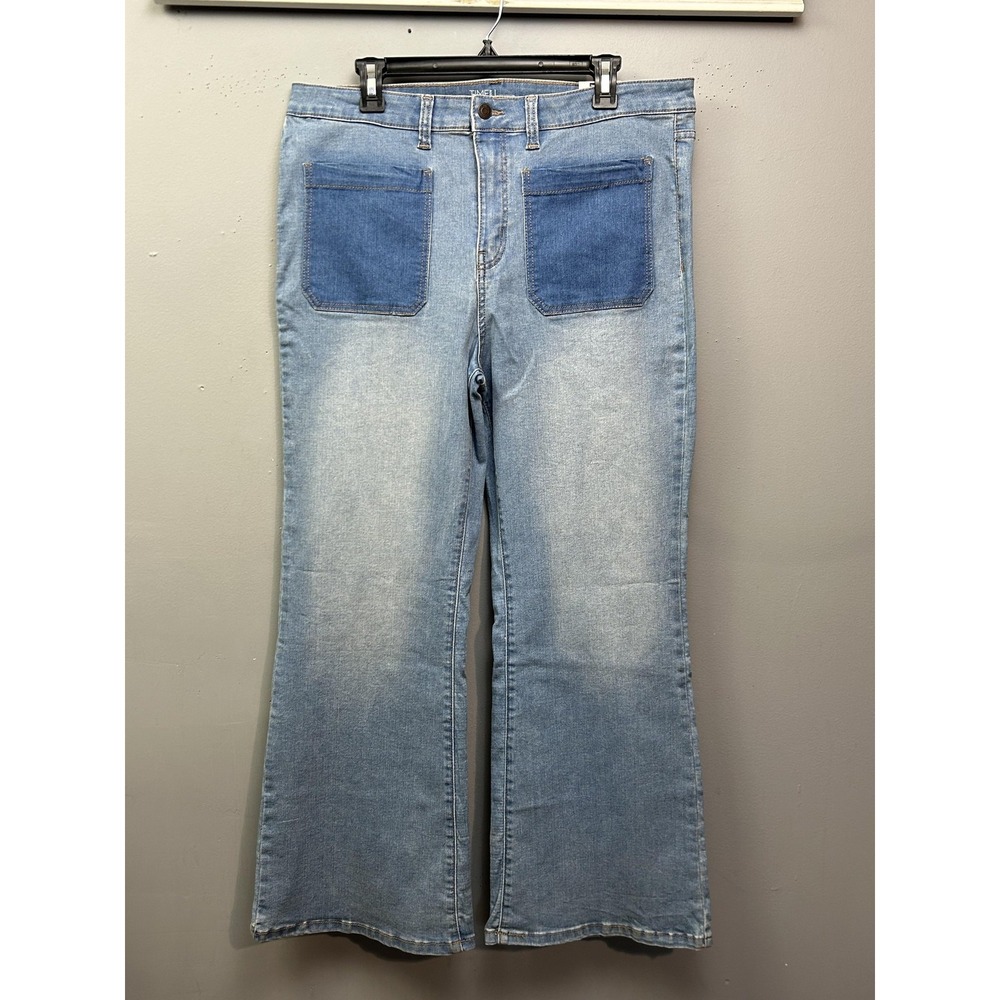 Time And Tru Jeans Womens 16 Light‎ Wash High Rise Wide Leg Patch Pocket Stretch